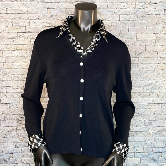 Alfred Dunner Tops - Alfred Dunner Cardigan Style Top Polka Dot Trim Size Medium Faux Button Front